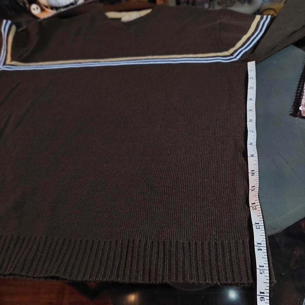Vintage Point Zero Brown Striped V-Neck Sweater 90s Skater Y2K Medium - Picture 5 of 6